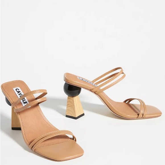 Anthropologie Shoes - NIB ⚫️ Caverley Trish Geometric Wood Block Heel Nude Leather Sandal  size 7.5